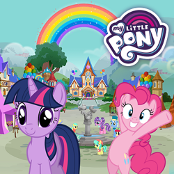 Size: 326x326 | Tagged: safe, imported from derpibooru, pinkie pie, twilight sparkle, earth pony, pony, unicorn, rainbow roadtrip, app icon, flash game, game, hope hollow, logo, my little pony logo, unicorn twilight