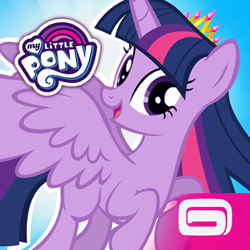 Size: 325x325 | Tagged: safe, imported from derpibooru, twilight sparkle, alicorn, pony, app, app icon, crown, female, gameloft, gameloft logo, jewelry, logo, looking at you, mare, my little pony logo, regalia, solo, spread wings, twilight sparkle (alicorn), wings