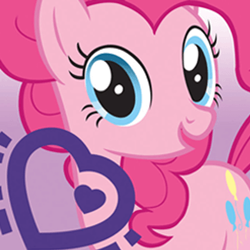 Size: 325x325 | Tagged: safe, imported from derpibooru, pinkie pie, earth pony, pony, app, app icon, close-up, female, female focus, females only, friendship celebration, heart, logo, looking at you, purple background, simple background, solo, solo focus