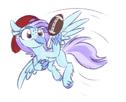 Size: 1545x1256 | Tagged: safe, artist:lbrcloud, artist:littleblackraencloud, imported from derpibooru, oc, oc only, oc:ocean breeze, classical hippogriff, hippogriff, american football, backwards ballcap, baseball cap, cap, catching, claws, flying, football, hat, hippogriff oc, kansas city chiefs, solo, sports, spread wings, wings