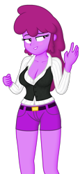 Size: 1080x2340 | Tagged: safe, artist:ah96, edit, editor:ah96, imported from derpibooru, berry punch, berryshine, equestria girls, breast edit, breasts, busty berry punch, cleavage, clothes, equestria girls-ified, female, simple background, solo, transparent background, vest