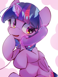 Size: 1926x2532 | Tagged: safe, artist:lexiedraw, imported from derpibooru, twilight sparkle, alicorn, pony, cute, female, glowing horn, high res, horn, magic, mare, phone, simple background, smiling, solo, telekinesis, twiabetes, twilight sparkle (alicorn)