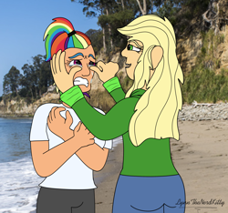 Size: 3136x2933 | Tagged: safe, artist:lynnthenerdkitty, imported from derpibooru, applejack, rainbow dash, human, equestria girls, appledash, crying, female, high res, humanized, lesbian, shipping