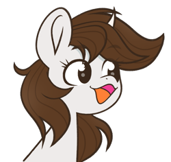 Size: 701x662 | Tagged: safe, artist:ninnydraws, imported from derpibooru, oc, oc only, oc:dorm pony, kirin, pony, unicorn, brown mane, emotes, female, open mouth, pogchamp, poggers, solo, solo female