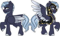 Size: 2142x1296 | Tagged: safe, artist:kryptidkitty, artist:mourningfog, imported from derpibooru, commander hurricane, pegasus, pony, amputee, founders of equestria, male, redesign, scar, solo, stallion