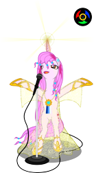 Size: 2023x3683 | Tagged: safe, artist:kyoshyu, imported from derpibooru, oc, oc only, oc:coeur d'étoile, pony, unicorn, bipedal, clothes, dress, female, high res, magic, mare, microphone, see-through, simple background, solo, transparent background, vector