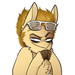 Size: 768x768 | Tagged: safe, artist:eggguy, imported from derpibooru, oc, oc only, oc:jarlo, earth pony, pony, evil grin, grin, male, shutter shades, smiling, solo, stallion, sunglasses