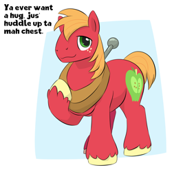 Size: 1000x1000 | Tagged: safe, artist:dendollae, imported from derpibooru, big macintosh, earth pony, pony, bronybait, cute, freckles, horse collar, looking at you, macabetes, male, smiling, solo, stallion, unshorn fetlocks, yoke