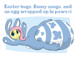 Size: 1280x960 | Tagged: safe, artist:dendollae, imported from derpibooru, fluttershy, pegasus, pony, animal costume, bunny costume, bunnyshy, clothes, costume, cute, easter egg, female, mare, shyabetes, smiling, solo