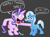 Size: 1380x1010 | Tagged: safe, anonymous artist, artist:rustymonkee, color edit, edit, imported from derpibooru, starlight glimmer, trixie, pony, unicorn, all bottled up, angry, belly button, bipedal, bloodshot eyes, colored, dialogue, drool, eye bulging, female, ragelight glimmer, simple background, speech bubble, touching, uvula, vulgar