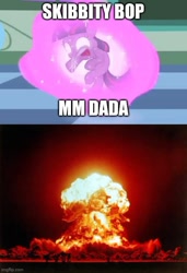 Size: 500x731 | Tagged: safe, edit, edited screencap, editor:professorventurer, imported from derpibooru, screencap, twilight sparkle, pony, unicorn, season 1, the cutie mark chronicles, explosion, female, filly, filly twilight sparkle, imgflip, meme, misspelling, skibbity bop mm dada, skibidi bop mm dada, younger