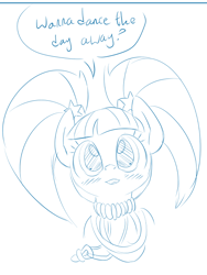 Size: 514x682 | Tagged: safe, artist:dendollae, imported from derpibooru, pacific glow, earth pony, pony, dialogue, female, jewelry, looking at you, mare, monochrome, necklace, open mouth, pacifier, sketch, solo, speech bubble