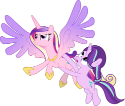 Size: 7017x5965 | Tagged: safe, artist:digimonlover101, artist:shootingstarsentry, imported from derpibooru, princess cadance, starlight glimmer, pony, absurd resolution, flying, simple background, transparent background, vector