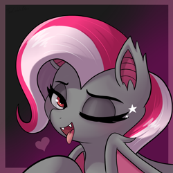 Size: 1800x1800 | Tagged: safe, artist:thecoldsbarn, imported from derpibooru, oc, oc:miabat, bat pony, pony, bat pony oc, bat wings, cute, one eye closed, profile picture, wings