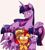 Size: 3084x3393 | Tagged: safe, artist:chub-wub, imported from derpibooru, sci-twi, sunset shimmer, twilight sparkle, alicorn, pony, unicorn, equestria girls, the last problem, alternate hairstyle, cute, equestria girls ponified, female, floppy ears, flustered, glasses, high res, lesbian, multeity, older, older twilight, open mouth, polyamory, ponified, princess twilight 2.0, raised hoof, scitwishimmer, self ponidox, shimmerbetes, shipping, simple background, sparkle sparkle sparkle, sunset gets all the twilights, sunset twiangle, sunsetsparkle, time paradox, twiabetes, twilight sparkle (alicorn), twolight, unicorn sci-twi, white background