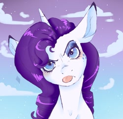 Size: 1241x1200 | Tagged: safe, artist:woollyart, imported from derpibooru, rarity, pony, unicorn, alternative cutie mark placement, facial cutie mark, grumpy, looking at you, solo, tongue out
