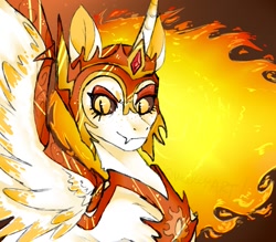 Size: 1231x1080 | Tagged: safe, artist:woollyart, imported from derpibooru, daybreaker, alicorn, pony, fire, solo