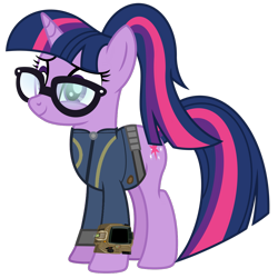 Size: 1024x1024 | Tagged: safe, artist:ponygamer2020, edit, edited screencap, imported from derpibooru, screencap, sci-twi, twilight sparkle, pony, unicorn, fallout equestria, equestria girls, equestria girls series, spring breakdown, spoiler:eqg series (season 2), absurd resolution, alternate hairstyle, clothes, equestria girl ponified, equestria girls ponified, fallout, female, glasses, jumpsuit, mare, not a vector, pipboy, ponified, ponytail, simple background, solo, transparent background, unicorn sci-twi, unicorn twilight, vault suit, vector