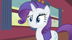 Size: 1280x720 | Tagged: safe, artist:rarityvrymercollectiveoriginals, artist:rarityvrymerzhmusic, editor:rarity vrymer collective, imported from derpibooru, screencap, rarity, pony, unicorn, over a barrel, season 1, confused, female, image, mare, png, solo, train