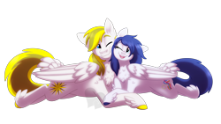 Size: 1920x1080 | Tagged: safe, artist:faith-wolff, imported from derpibooru, oc, oc only, oc:graceful motion, oc:seraphem, pegasus, pony, cute, female, looking at each other, male, mare, one eye closed, smiling, stallion, wings