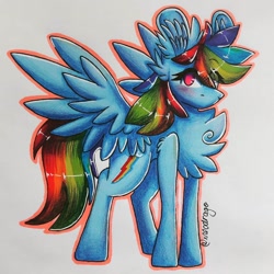 Size: 1080x1080 | Tagged: safe, artist:xneodrago, imported from derpibooru, rainbow dash, pegasus, pony, backwards cutie mark, blushing, chest fluff, ear fluff, eyelashes, female, mare, signature, solo, traditional art, wings