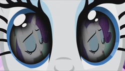 Size: 1280x720 | Tagged: safe, artist:rarityvrymercollectiveoriginals, artist:rarityvrymerzhmusic, editor:rarity vrymer collective, imported from derpibooru, screencap, rarity, a dog and pony show, magical mystery cure, season 1, season 3, eye reflection, eyes closed, reflection, self ponidox