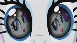 Size: 1280x720 | Tagged: safe, artist:rarityvrymercollectiveoriginals, artist:rarityvrymerzhmusic, editor:rarity vrymer collective, imported from derpibooru, screencap, rarity, magical mystery cure, party of one, season 1, season 3, eye reflection, reflection, self ponidox