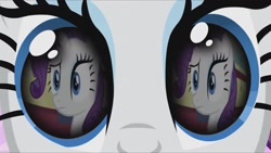Size: 1280x720 | Tagged: safe, artist:rarityvrymercollectiveoriginals, artist:rarityvrymerzhmusic, editor:rarity vrymer collective, imported from derpibooru, screencap, rarity, magical mystery cure, over a barrel, season 1, season 3, confused, eye reflection, reflection, self ponidox