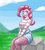 Size: 1300x1450 | Tagged: safe, artist:zachc, imported from derpibooru, pinkie pie, equestria girls, clothes, denim shorts, female, fishnet clothing, fishnet pantyhose, fishnets, looking at you, shorts, sitting, socks, solo, striped sweater, sweater, thigh highs