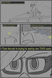 Size: 4305x6393 | Tagged: safe, artist:somber, imported from derpibooru, gilda, rainbow dash, 4chan, angry, coffee, comic, dialogue, female, greentext, sketch, text, vulgar