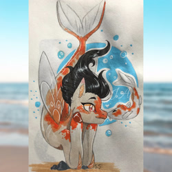 Size: 2939x2939 | Tagged: safe, artist:jdash15, imported from derpibooru, oc, oc only, fish, seapony (g4), bubble, clothes, fin wings, fins, fish tail, flowing mane, flowing tail, high res, looking at each other, ocean, orange eyes, see-through, simple background, solo, swimming, tail, underwater, water, white background, wings