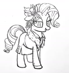 Size: 1517x1599 | Tagged: safe, imported from derpibooru, rarity, pony, clothes, looking back, solo, traditional art