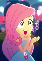 Size: 359x513 | Tagged: safe, imported from derpibooru, screencap, captain planet, fluttershy, eqg summertime shorts, equestria girls, raise this roof, bare shoulders, cropped, cute, shyabetes, sleeveless, strapless