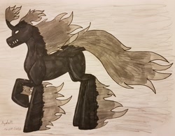 Size: 3742x2914 | Tagged: safe, artist:agdapl, imported from derpibooru, pony, shadow pony, crossover, high res, male, pyro, raised hoof, signature, solo, species swap, team fortress 2, traditional art