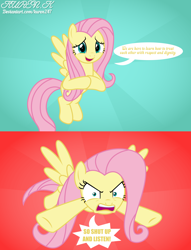 Size: 2000x2612 | Tagged: safe, artist:kuren247, imported from derpibooru, fluttershy, pegasus, pony, angry, comic, high res, incorrect qoute, incorrect quote, looking at you, solo, speech bubble, vector, yelling