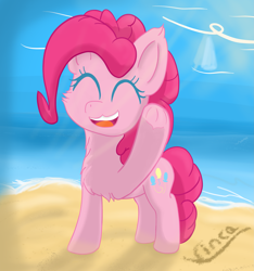 Size: 2669x2847 | Tagged: safe, artist:vinca, imported from derpibooru, pinkie pie, earth pony, pony, beach, female, high res, mare, solo