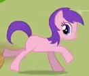 Size: 131x112 | Tagged: safe, imported from derpibooru, earth pony, pony, adventures in ponyville, applejack's apple harvest, game, looking at you, pink pony, purple mane, running, smiling, sweet apple acres