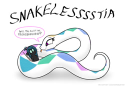 Size: 1184x816 | Tagged: safe, artist:banebuster, imported from derpibooru, princess celestia, queen chrysalis, mouse, snake, series:tiny tia, cute, cutelestia, duo, female, forked tongue, mousified, simple background, snakelestia, snek, species swap, speech bubble, tongue out, white background