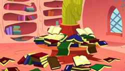 Size: 1280x720 | Tagged: safe, imported from derpibooru, screencap, bridle gossip, season 1, background, book, golden oaks library, liminal space, no pony, scenic ponyville, window