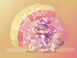 Size: 2048x1536 | Tagged: safe, artist:alrumoon.art, artist:alrumoon_art, imported from derpibooru, oc, oc only, pony, unicorn, abstract background, dock, female, looking at you, looking back, looking back at you, mare, smiling, solo, underhoof