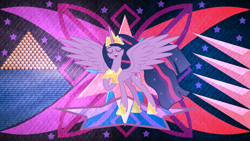 Size: 3840x2160 | Tagged: safe, artist:chrzanek97, artist:laszlvfx, artist:yanoda, edit, imported from derpibooru, imported from ponybooru, twilight sparkle, alicorn, the last problem, crown, ethereal mane, ethereal tail, eyes closed, female, high res, hoof shoes, jewelry, mare, older, older twilight, open mouth, peytral, pointing at self, princess twilight 2.0, raised hoof, raised leg, regalia, singing, starry mane, starry tail, the magic of friendship grows, twilight sparkle (alicorn), wallpaper, wallpaper edit