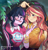 Size: 1046x1090 | Tagged: safe, artist:hiru3152, artist:lzjian79, artist:moonsunisrealmm, imported from derpibooru, sci-twi, sunset shimmer, twilight sparkle, equestria girls, blushing, collaboration, duo, eye clipping through hair, eyebrows, eyebrows visible through hair, female, glasses, lesbian, looking at each other, open mouth, open smile, rain, scitwishimmer, shipping, smiling, smiling at each other, sunsetsparkle
