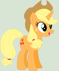 Size: 357x426 | Tagged: safe, artist:jadeharmony, artist:jadethepegasus, artist:selenaede, edit, imported from derpibooru, vector edit, applejack, pony, unicorn, applejack's hat, base used, cowboy hat, female, freckles, gray background, hat, mare, open mouth, race swap, simple background, solo, unicorn applejack, vector