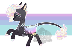 Size: 700x490 | Tagged: safe, artist:lavvythejackalope, imported from derpibooru, oc, oc only, pony, unicorn, abstract background, cloven hooves, colored hooves, horn, leonine tail, rearing, solo, unicorn oc