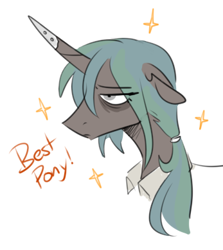 Size: 347x389 | Tagged: safe, artist:redxbacon, imported from derpibooru, oc, oc only, pony, unicorn, bust, horn, not queen chrysalis, solo, tired, unicorn oc