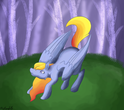 Size: 4364x3858 | Tagged: safe, artist:misskanabelle, imported from derpibooru, oc, oc only, pegasus, pony, female, looking up, mare, outdoors, pegasus oc, signature, solo, wings