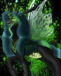 Size: 768x960 | Tagged: safe, alternate version, artist:_goddesskatie_, imported from derpibooru, queen chrysalis, changeling, changeling queen, crown, egg, eyelashes, fangs, female, insect wings, internal, jewelry, open mouth, pregnant, raised hoof, regalia, solo, tongue out, transparent flesh, transparent wings, wings