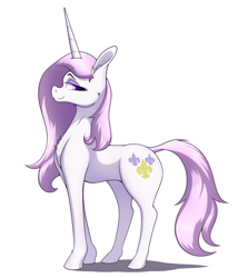 Size: 1800x2100 | Tagged: safe, artist:aquaticvibes, imported from derpibooru, fleur-de-lis, pony, unicorn, female, mare, profile, simple background, smiling, solo, white background