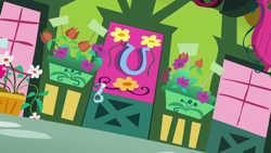 Size: 1280x720 | Tagged: safe, imported from derpibooru, screencap, bridle gossip, season 1, background, door, flower, flower shop, liminal space, no pony, ponyville, scenic ponyville, window