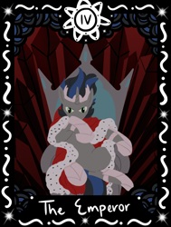 Size: 714x945 | Tagged: safe, artist:misskanabelle, imported from derpibooru, king sombra, pony, unicorn, cloak, clothes, male, signature, sitting, solo, stallion, throne